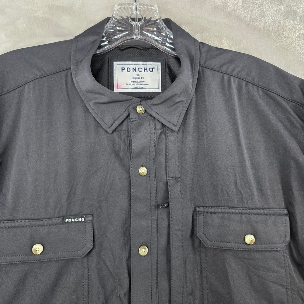 Poncho Outdoor Shirt Mens XL Black Magnetic Pockets Short Sleeve Regular Fit